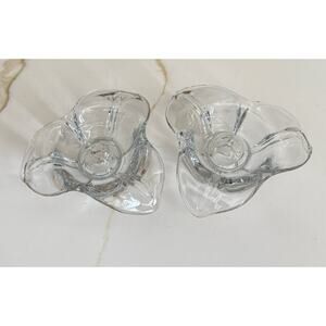 Vintage Duncan Miller Candle Holders Clear Glass Trillium Flower Blossoms 3”